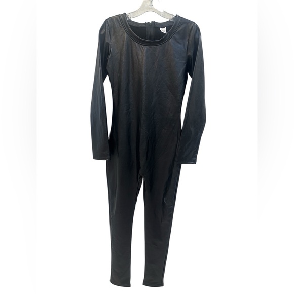 JUMPSUIT Unisex Black Vegan Zip Stretchy 1 Piece Tapered Legs Size Medium NWT - Picture 1 of 9